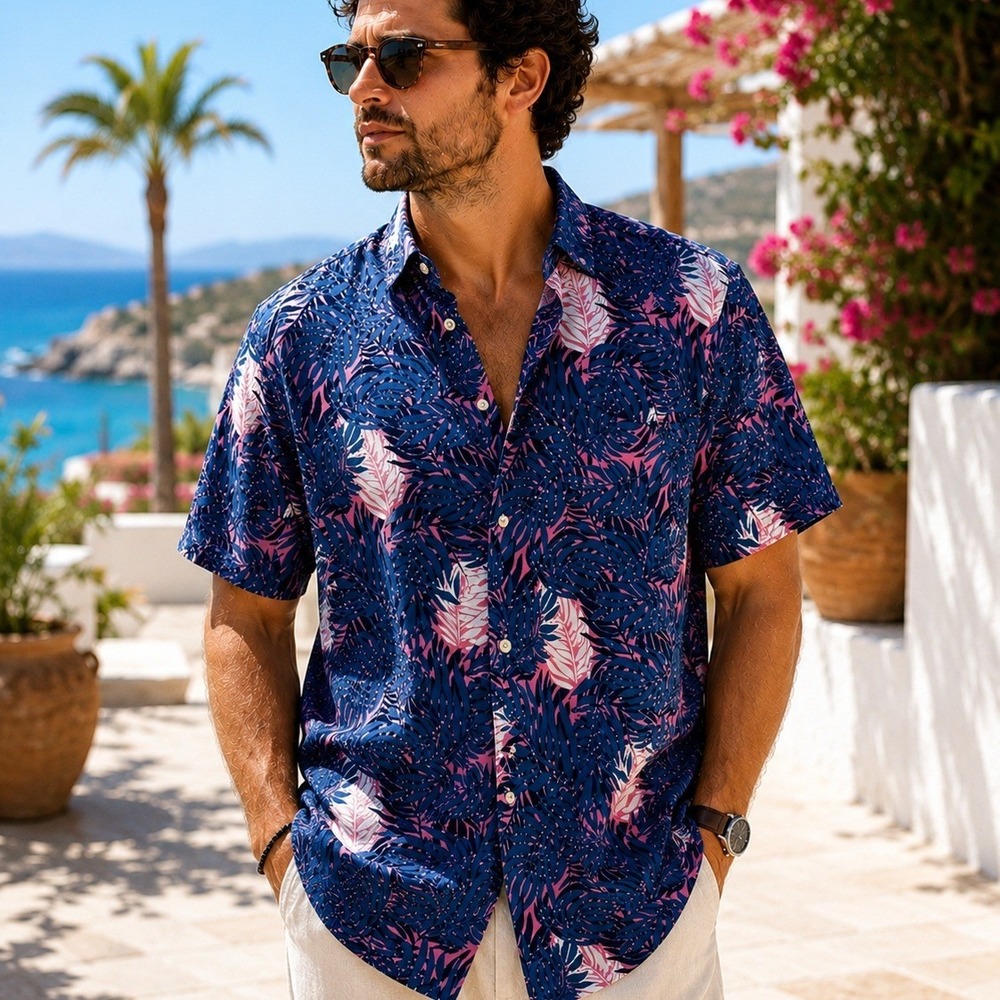 VTG 90s Sears Tropical Hawaiian Shirt Men XL Blue Coastal Resortwear Beach NWT